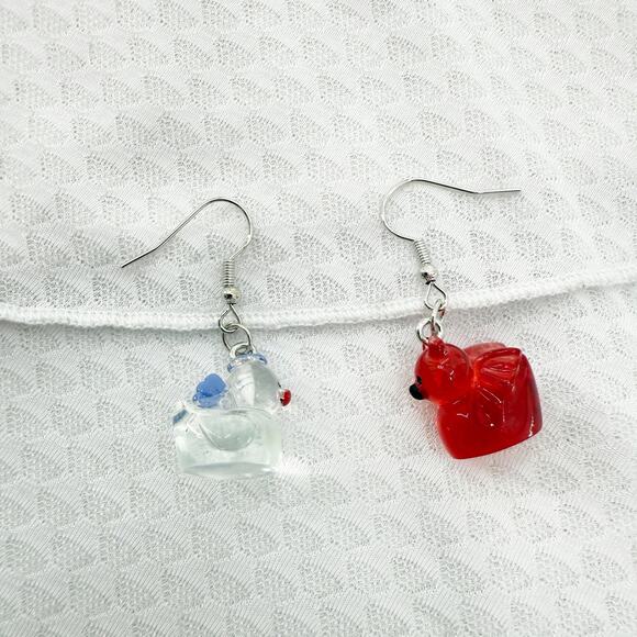 Angel & Devil Duck Earrings, Rubber Ducky Earrings, Halloween Earrings - Picture 3 of 3